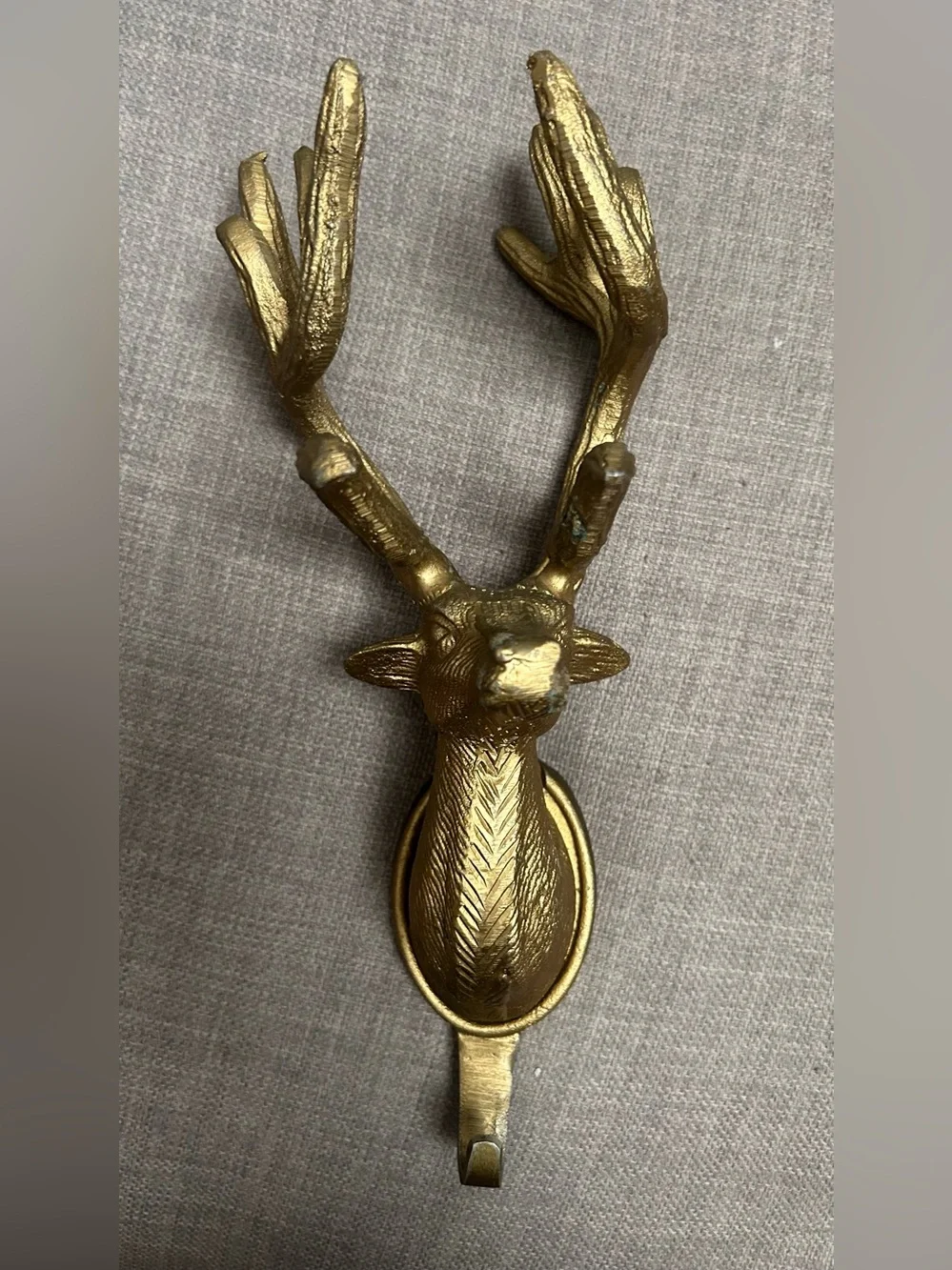 Vtg Cast Brass Stag Deer Head Wall Hook Equestrian Lodge Decor #06152610